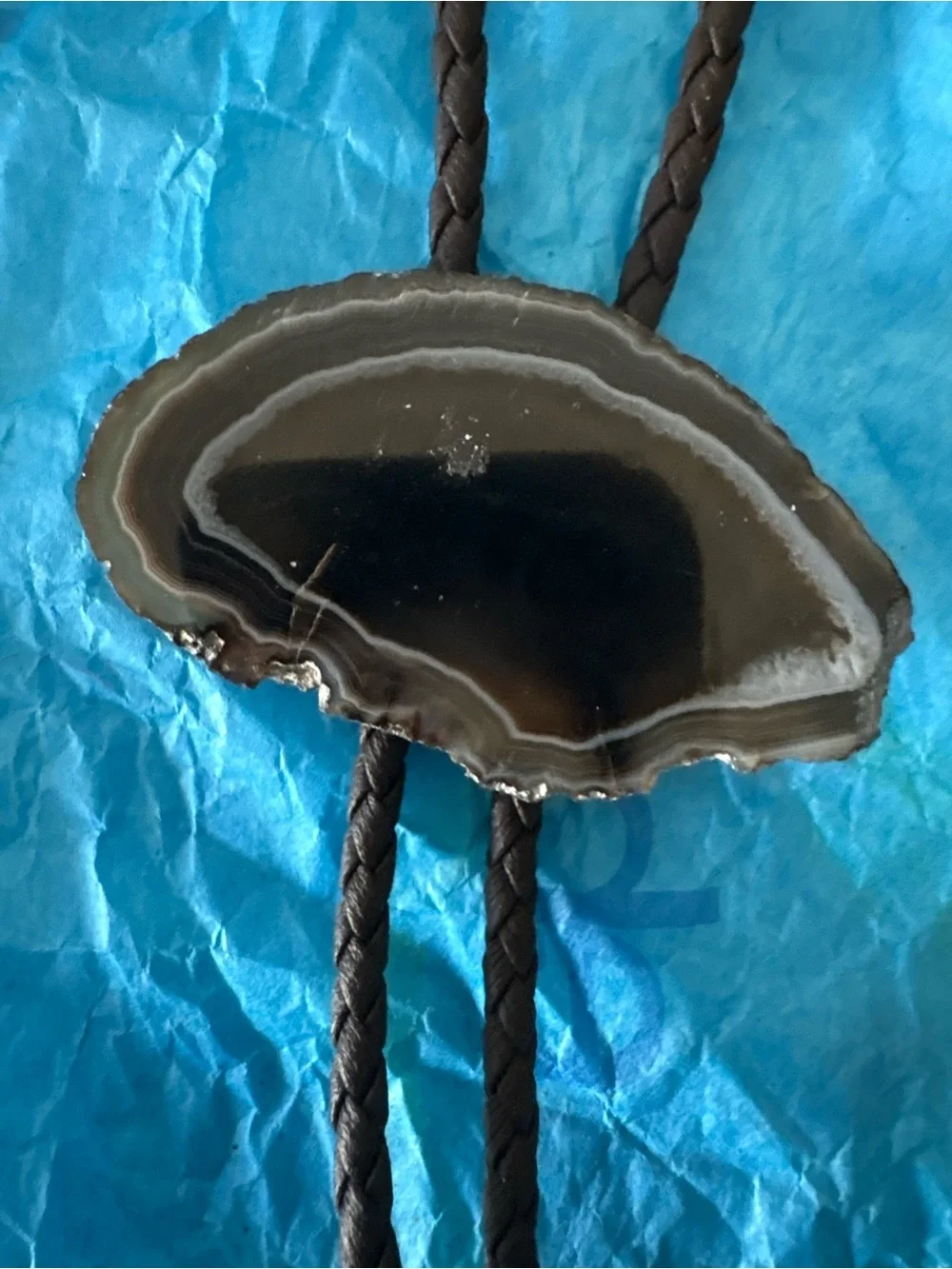 Black Agate Slice Bolo Tie
